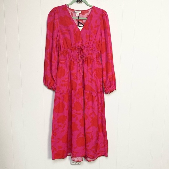 NWT XS Kate Spade New York Target Classic Rose Linen Maxi Dress Pink Red - Picture 2 of 10